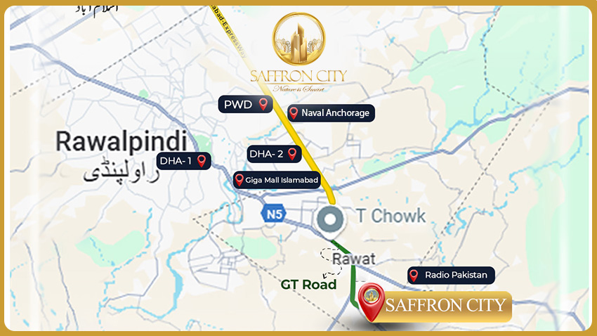 Saffron City Islamabad Geographical Map & Access Points